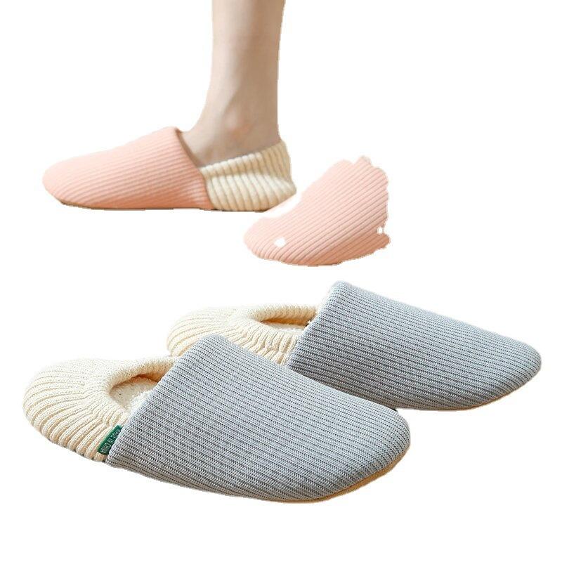 Autumn and winter Japanese-style home indoor men and women fleece thermal bag and soft bottom silent floor cotton slippers