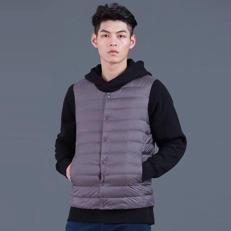 Autumn Winter New Men Thin Down Cotton Coat Vests Stand Collar Solid Button Pockets Fashion Casual Loose Sleeveless Cardigan Top