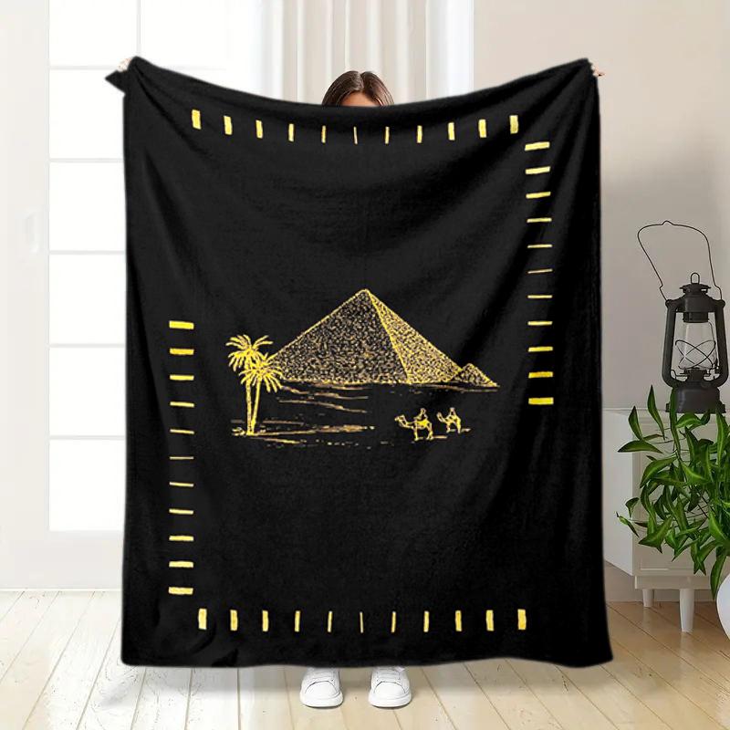 1PC Egyptian theme printed blanket, all season lightweight home office outdoor nap multifunctional blanket A6