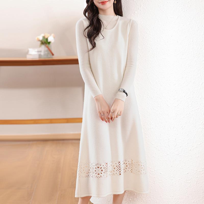 Women's Cashmere Dress Qinghe Cashmere 30% Cashmere 70% Wool Autumn and Winter Cashmere Skirt Soft and Warm
