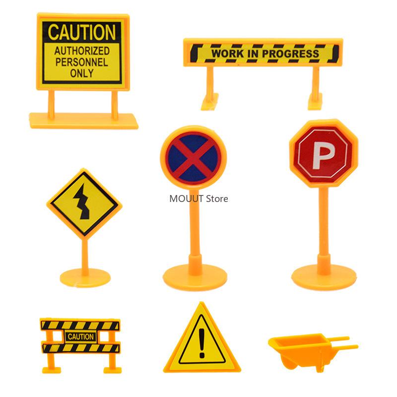 Mini Dollhouse Urban Engineering Road Sign Model Yellow Traffic Model Decorations Accessories