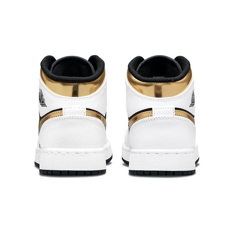 Air Jordan 1 Mid GS White Gold Kids Sneakers Multi-Color Black 554725-190