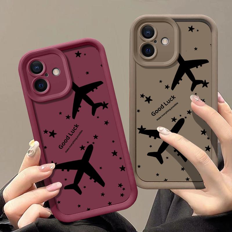 For iPhone 16 Pro 15 Pro Max 14 Plus 13 12 11 XR 8 Case Airplane Print Soft Silicone Shockproof Lens Protection TPU Matte Phone Shell Cover