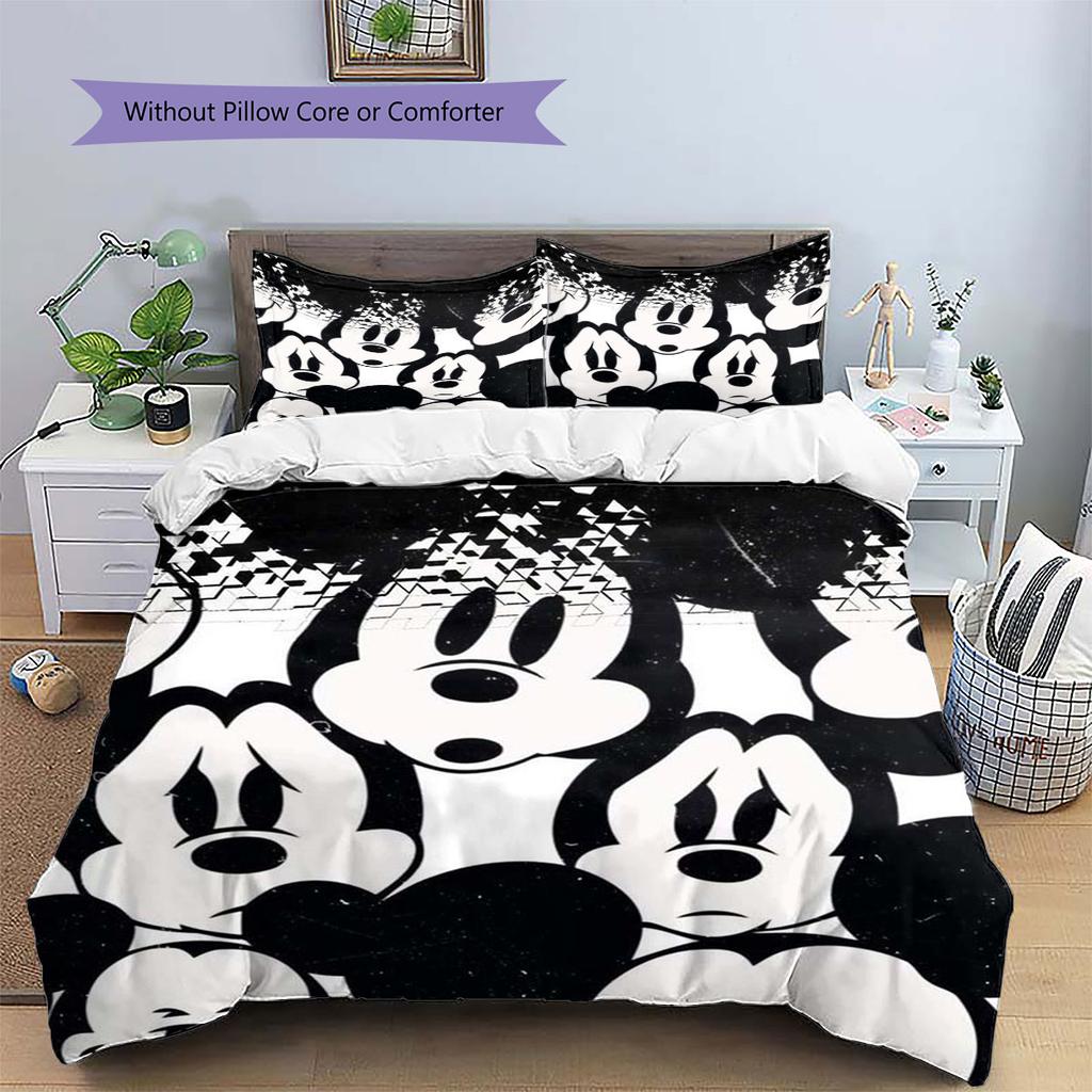 Vintage-style Distressed Mickey Mouse Emoji Print Bedding Set, A Warm and Comfortable Choice for Decorating A Child's Bedroom.