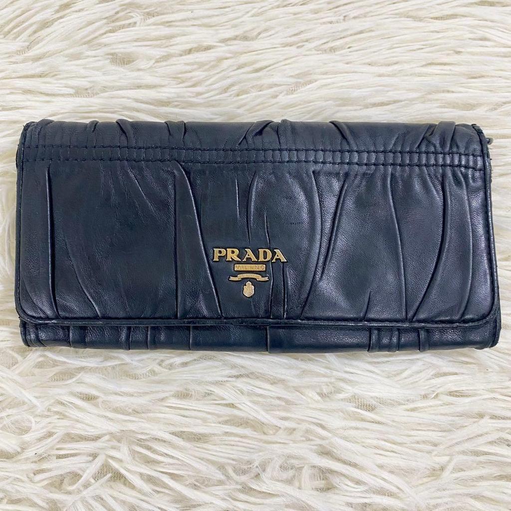 Used Good condition PRADA long wallet, black, nappa leather, logo, gold