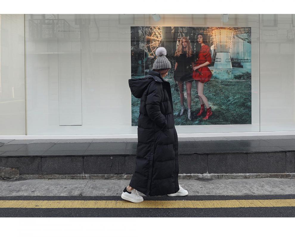 Korean Style Winter 2025 Women's Thick Over-the-Knee Cotton Coat