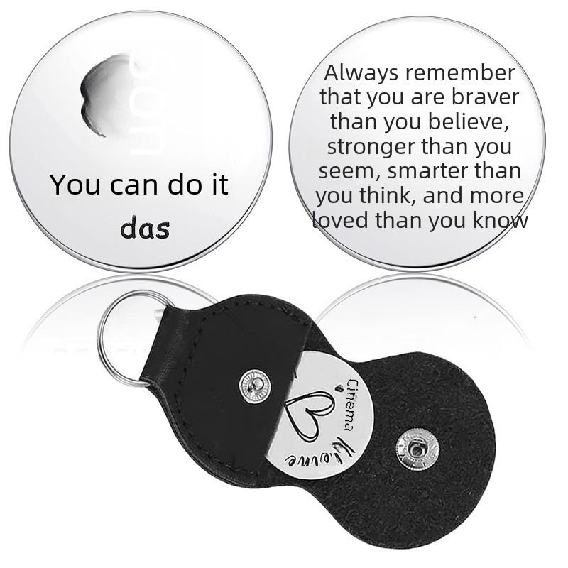 Stylish Pu Leather Keychain With Inspirational Message Unique Stainless Steel Pocket Token For Special Occasions