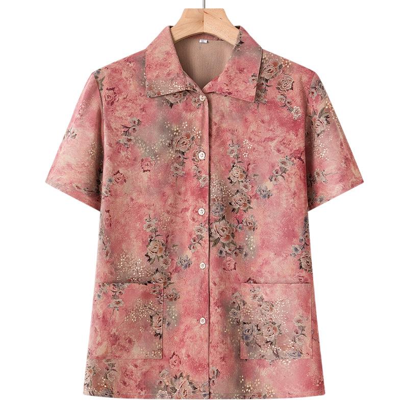 

2026 New Style Summer Short-Sleeve Cardigan Tops for Middle-Aged and Elderly Women XL (Recommended 80-95 jin)