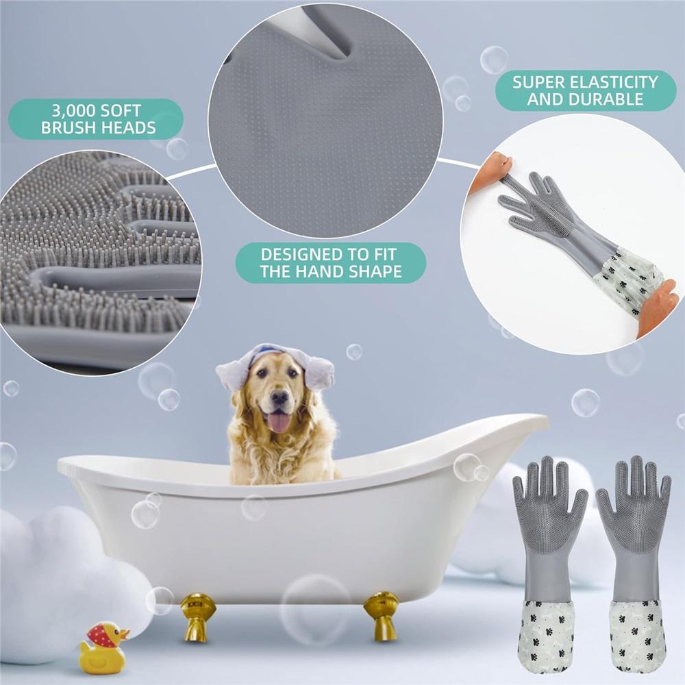 Dog bath gloves, pet grooming gloves with soft brush, suitable for bathing and massaging cats and dogs.