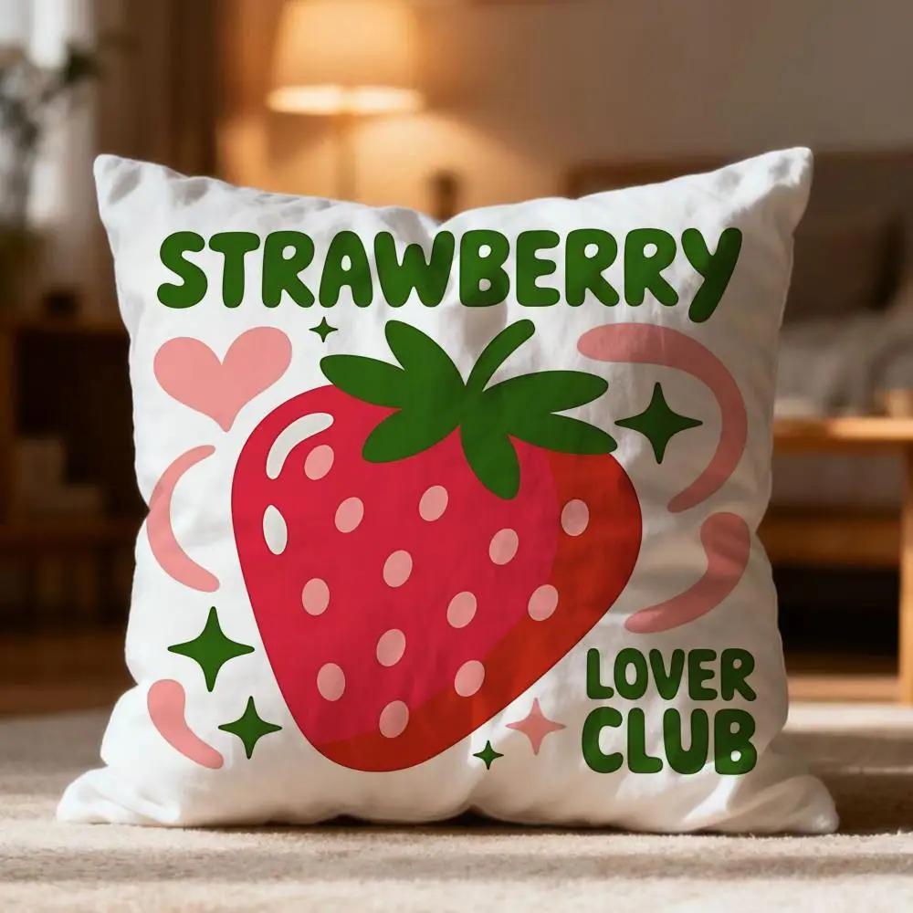 Retro Strawberry Texting Cushion Cover Soft Pillow Cases Home Bedroom Living Room Sofa