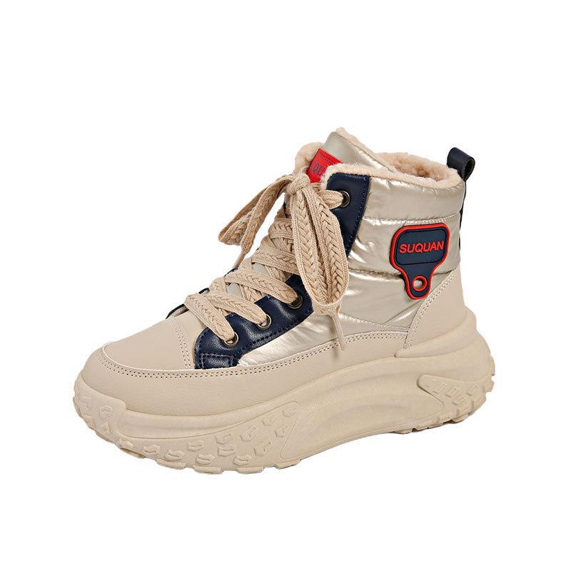 Snow boots women's winter new velvet thickened high-top thick-soled dad shoes student sports cotton shoes