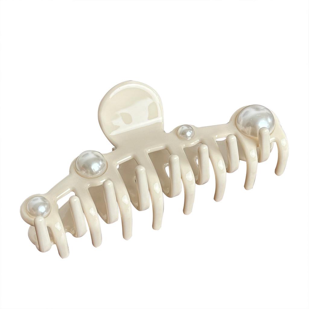 Extra Fashionable Large Pearl Inlaid Acetate Hair Clip Versatile Claw For Style Effortless