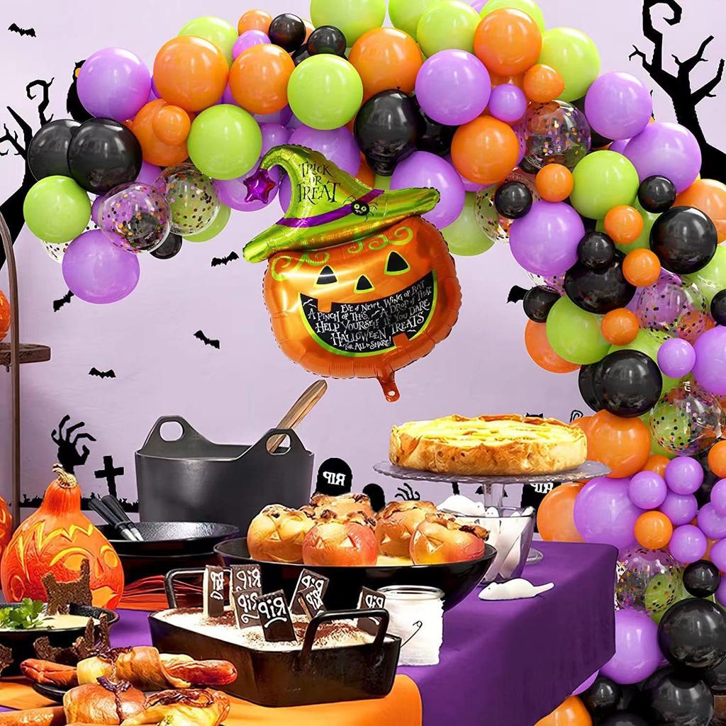 124 Halloween Pumpkin Balloon Chain Set 20.23 Million Halloween Black Orange Purple Latex Balloon Chain Decorative Arch