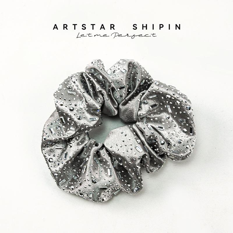 AS Rhinestone Intestine Hair Tie: Korean Retro High-Grade Elastic Hair Accessory for Girls and Internet Celebrities серебряный
