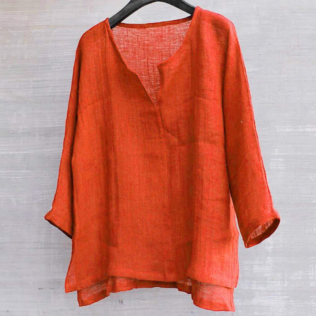 Men's And Women's Fashion Matching Cotton-Linen Solid Color Casual Loose V-Neck Long-Sleeved Shirt T-Shirt Top