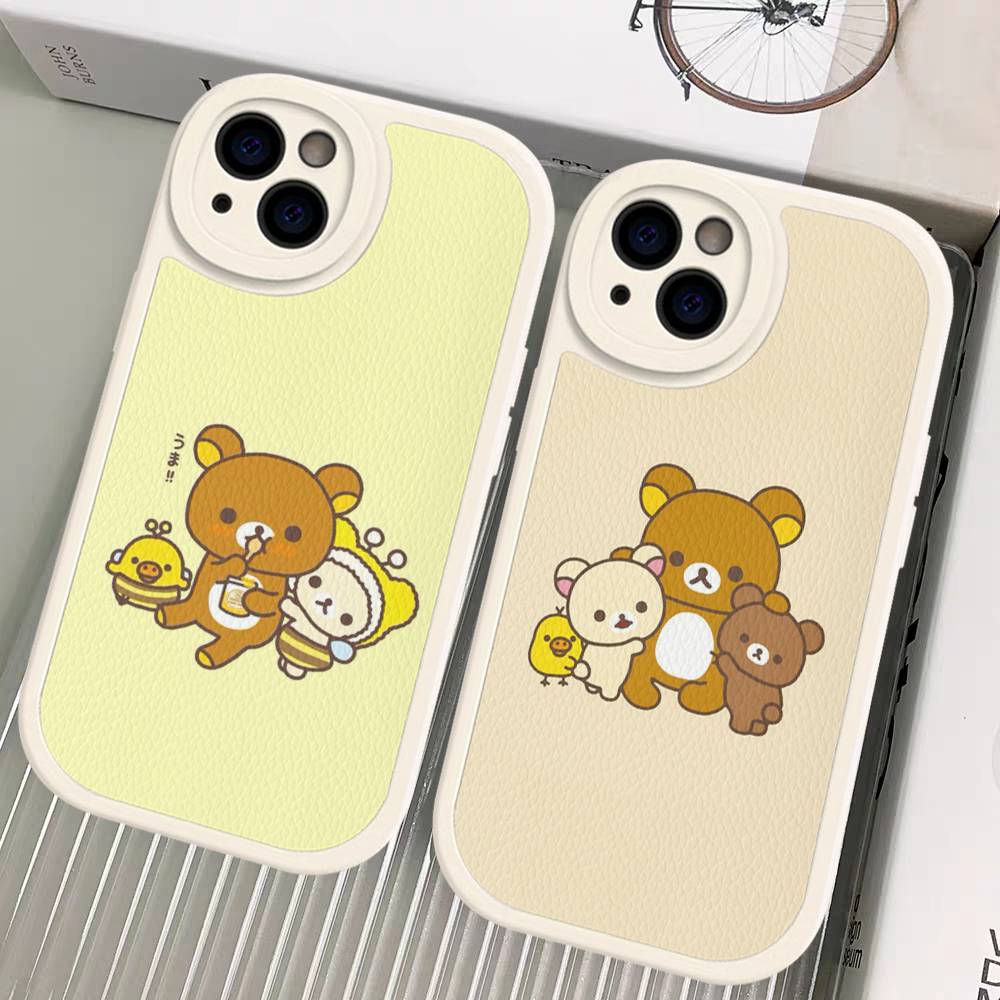 Cartoon Rilakkuma Bear Phone Case For iPhone 16 15 14 13 12 11 Pro Max Plus Shockproof Leather Cover