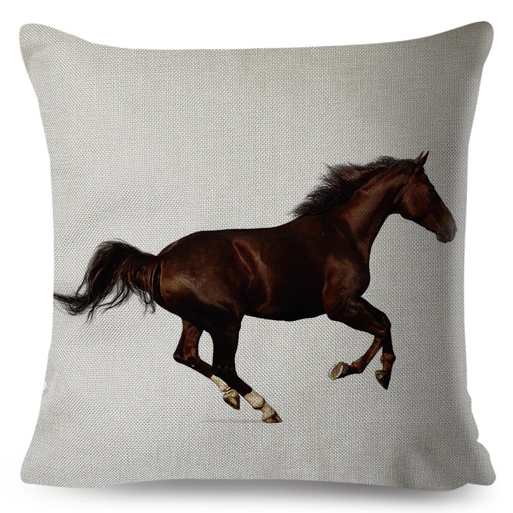 Elegant Running Horse Cushion Cover Graceful Gallop Pose Soft Decorative Square Pillow Modern Living Room Bedroom Decor xcm