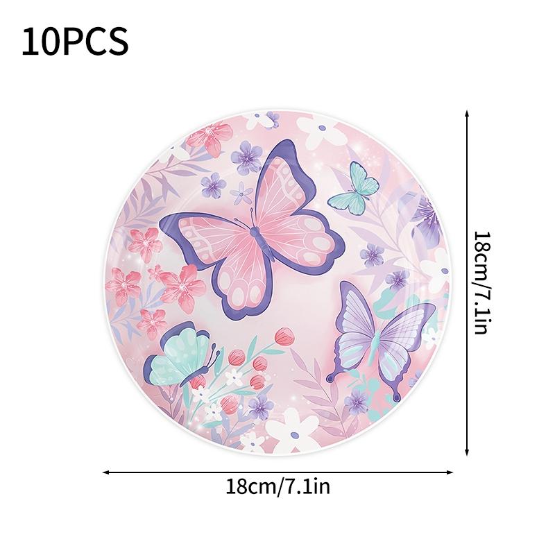 Butterfly Party Supplies Disposable Tableware for Girl Birthday Party Paper Plates Cups Cake Topper Baby Shower Baptism Decor