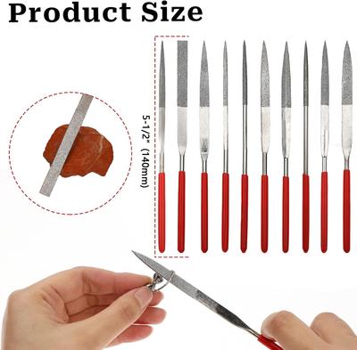 10-teiliges Diamant-Nadelfeilen-Set, 3 x 140 mm, Mini-Nadelfeilen-Set für Stein, Glas, Metall, Schnitzerei, Handwerk, Handwerkzeuge, Nadelfeilen-Set
