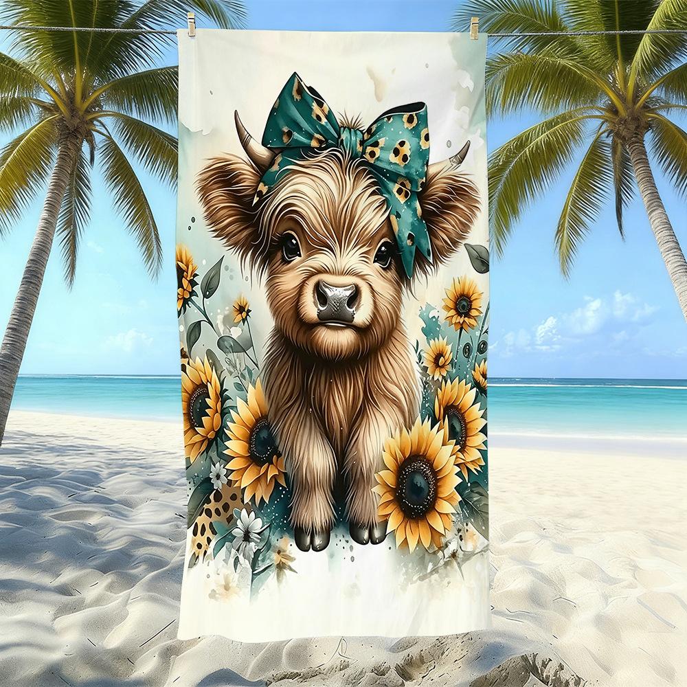 Europäisches und Amerikanisches Retro Hochlandrind Druck Strandtuch Mikrofaser Verdickt Wasseraufnahme Schnelltrocknend Outdoor Badetuch