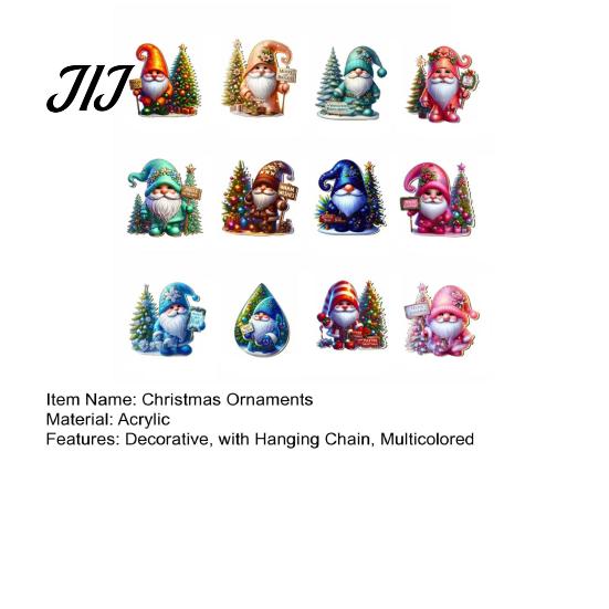 Colorful Tree Hanging Ornaments 12Pcs Christmas Gnome Ornaments, 2D Flat Pendants, Acrylic Xmas Festive Home Holiday Supplies Decorations with