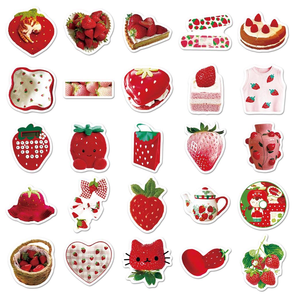 50pcs Cute Cartoon Strawberry Stickers: Fun Decorations for Bikes, Suitcases, & Power Banks