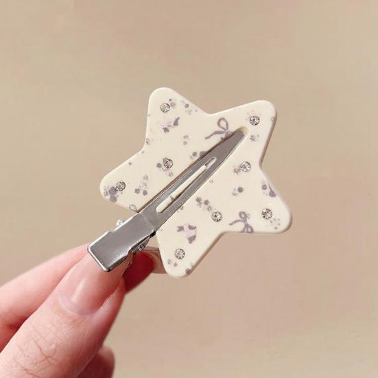 Traceless Hair Clip, Five-Pointed Star Shape Hair Pin with Floral Pattern, Compact Versatile Hair Accessories