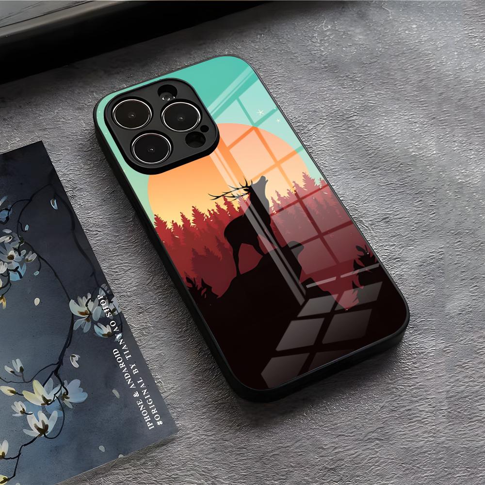 E-Elk Reindeer Phone Case For IPhone 17 Air 16 E Pro Max 15 14 13 Mini 12 Pro 11 Max Plus Black Glass Cover