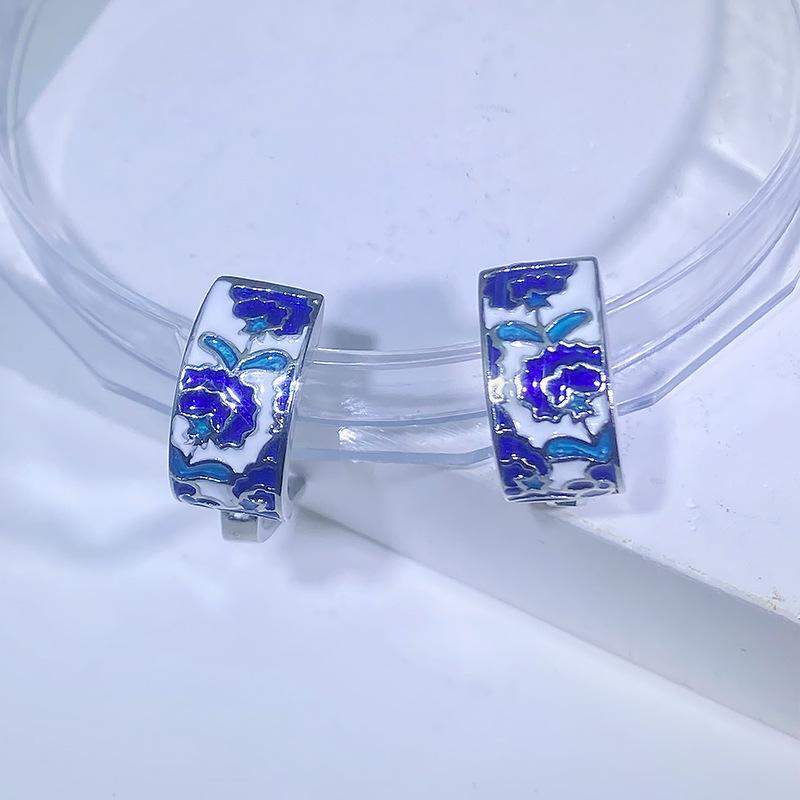 Elegant Temperament, Flower Ring, Necklace, Stud Earrings, Enamel Three-Piece Set, Retro Epoxy Jewelry.