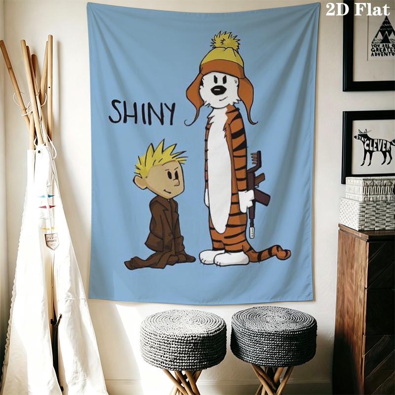 Calvin and Hobbes Wall Tapestry Aesthetic Wall Hanging Printed Fabric Blanket Decorative Tapestries for Bedroom Living Room Home Decor