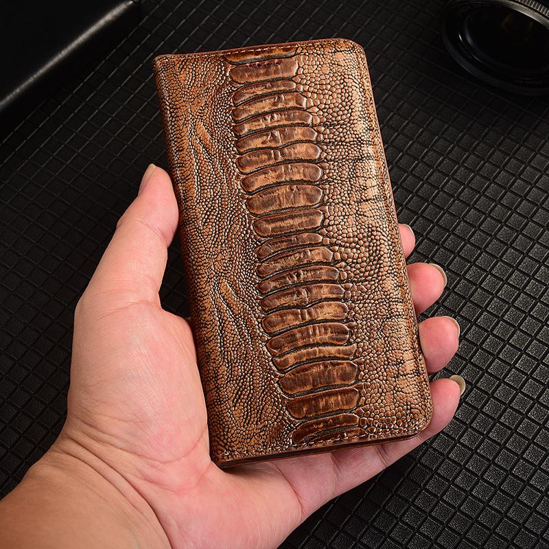 Ostrich Pattern Genuine Leather Flip Case for OPPO Reno 16 Pro Phone Cover Card Cases Scratch Proof