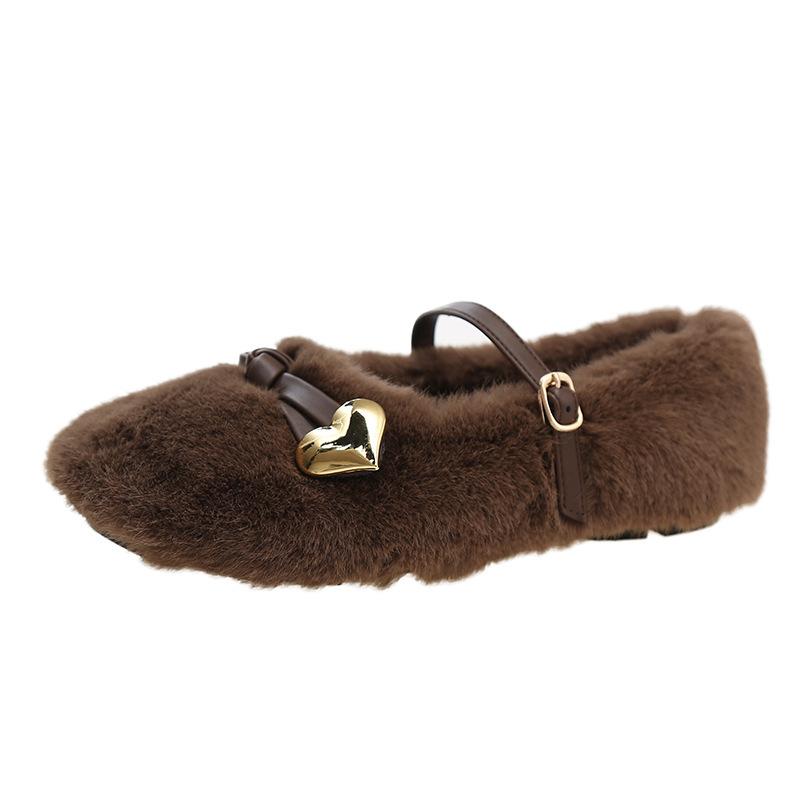 Flat-bottomed white Mary Jane fluffy shoes women's shoes wear 2025 new autumn and winter velvet French gentle single shoes