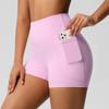 Pantaloni da yoga tinta unita con tasche – pantaloncini fitness traspiranti a vita alta snellenti per donna