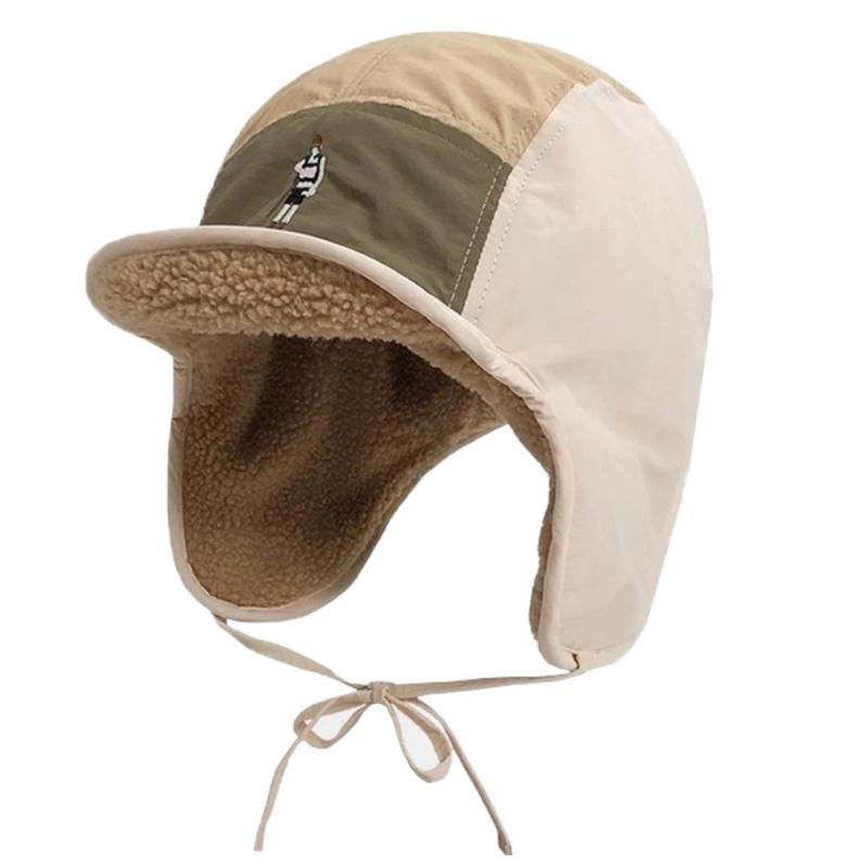 Embroidery Fleece Lined Hat Windproof Earmuff Trapper Hat for Adult Cold Weather
