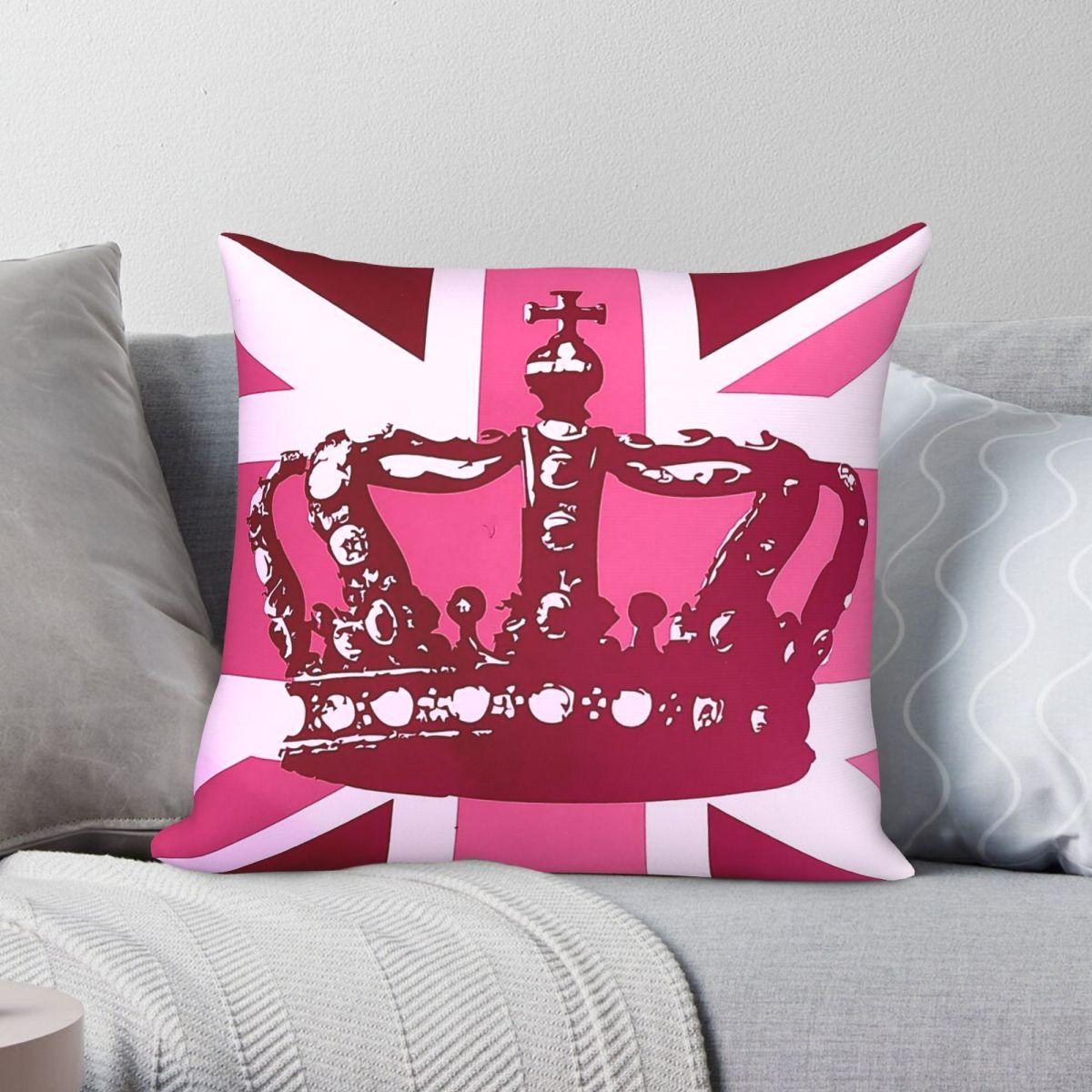 Exquisite Ornaments Unisex Union Jack And Crown Pillowcase Polyester Linen Velvet Printed Zip Decor Bed Cushion Cover 45X45