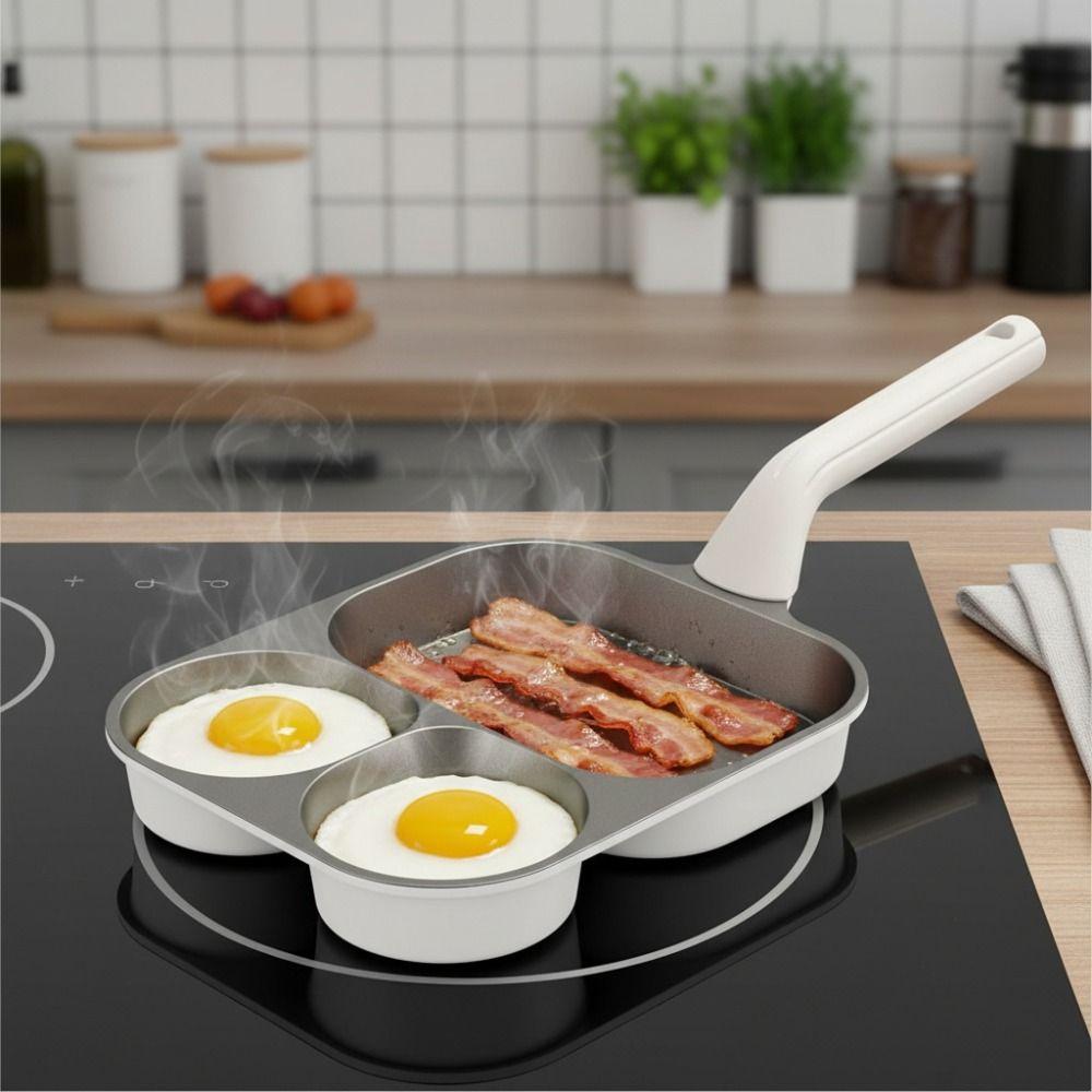 Ergonomic Handle Titanium Omelette Pan 3/4 Grid Pancake Pan Universal Breakfast Frying Pan  Burger