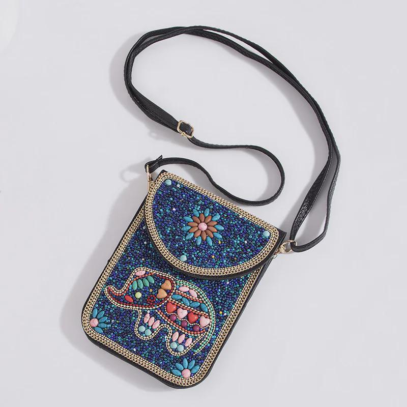 Exquisite Bohemian Style Crossbody Bag with Rice Beads, Shells, and Flowers