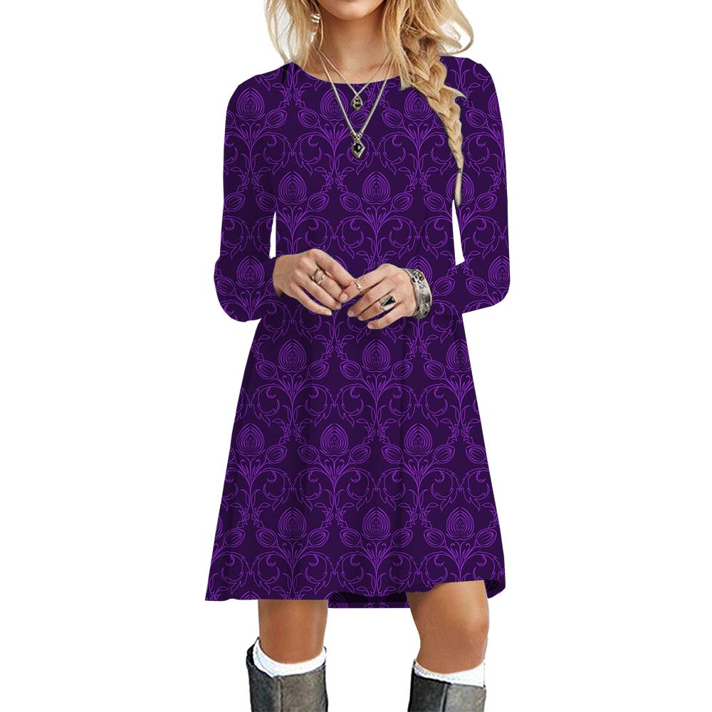 Fashion Women Print Dresses For Autumn Long Sleeve Loose Clothing Oversized Casual Street O-Neck Mini Dress Female Vestidos