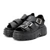 Sophisticated Retro - Futuristic Black Sandals | Premium Leather, Chunky Metal Buckles, Versatile for Casual & Streetwear