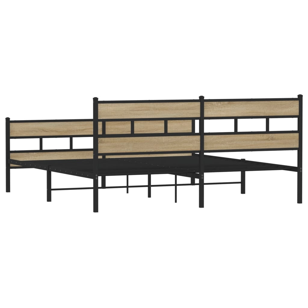 Metal Bed Frame without Mattress Sonoma Oak Finish 200 x 200 cm