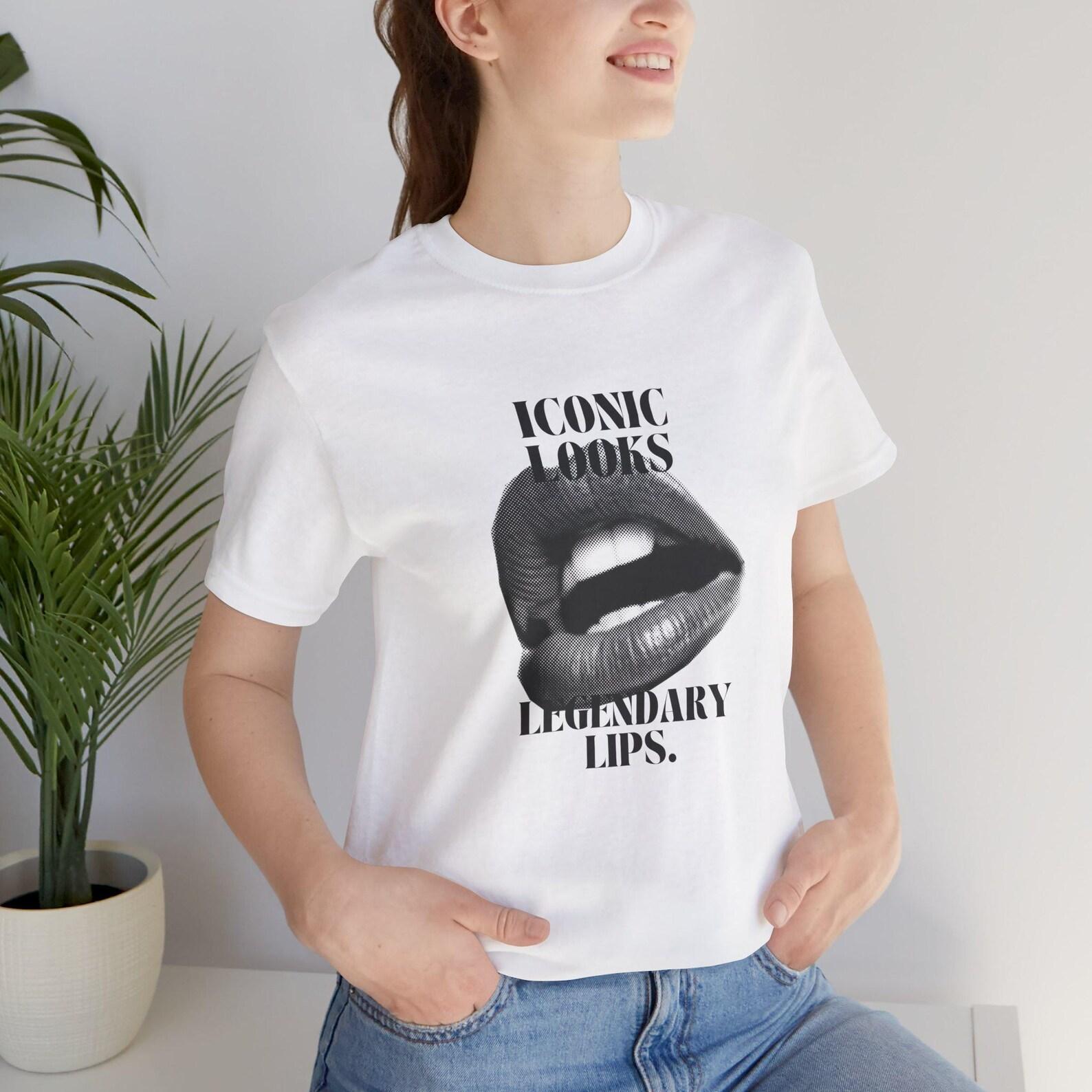 Iconic Lips T-Shirt, Aesthetic Graphic Tee, Black and White Lips Shirt, Vintage Style, Streetwear Fashion, Unisex Tee M