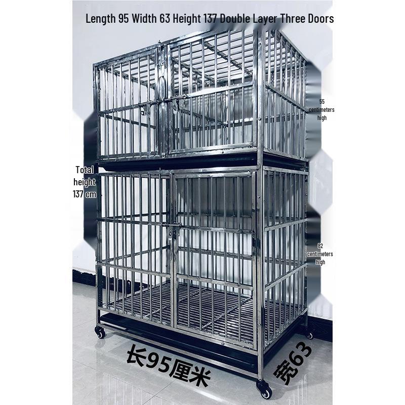 Stainless Steel Multi-Layer Dog Cage for Small to Medium Dogs - Parent-Child Design, Ideal for Pet Shops & Boarding