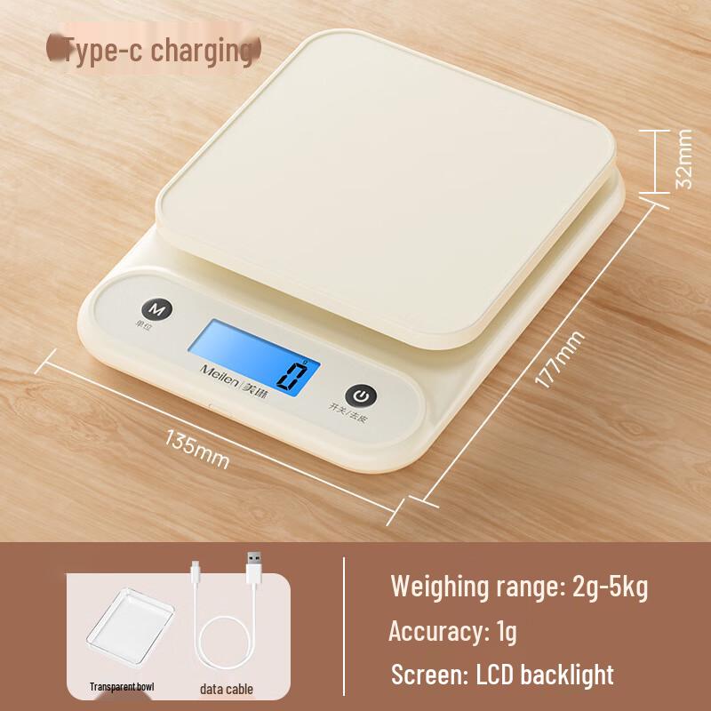 Meilen High-Precision Rechargeable Kitchen Scale with Transparent Bowl