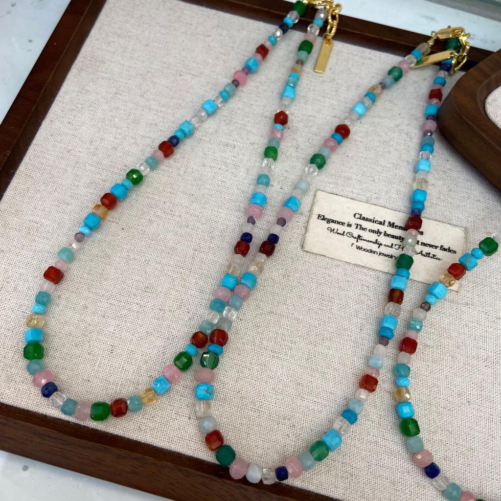 White Deer Same Dopamine Rainbow Natural Stone Beaded Necklace Women'S High-End Accessories High-End Light Luxury Necklace