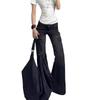 Women's Retro Low-Waist Flared Cargo Jeans - Wide Leg, Floor-Length, Autumn Style