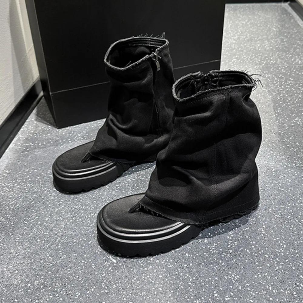 Platform Shoes Fashion Womens Boots Summer Thin Denim Pinch Toe Short Boots Design Cool Boots Women Denim Sandals Ladies Shoes