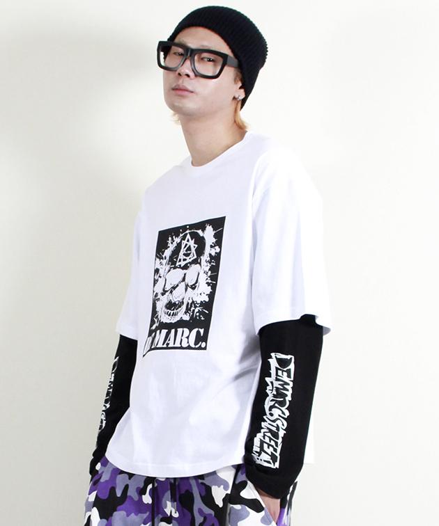 Deumakeu Skull Graphic Double Sleeve Long Sleeve T-Shirt White