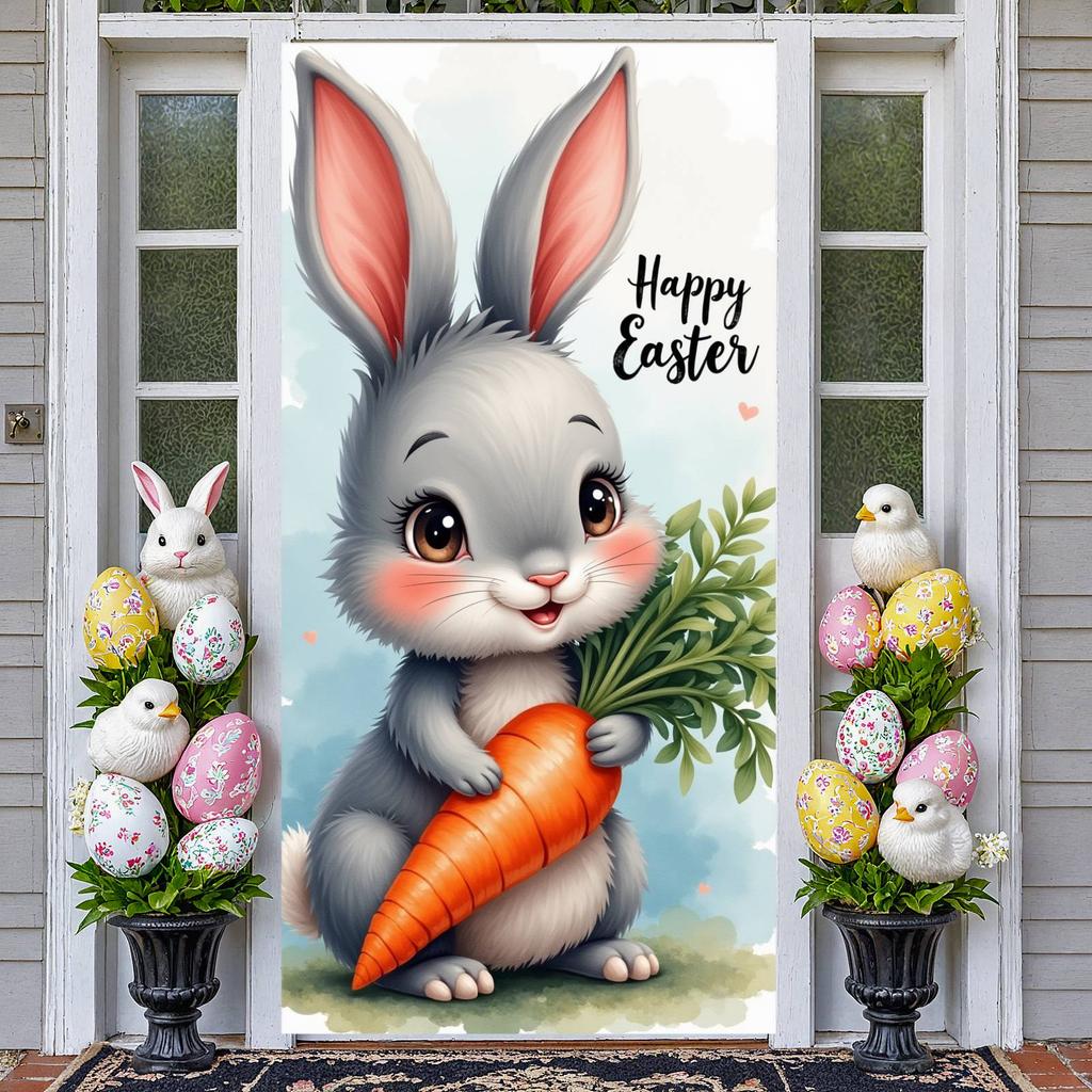 Floral Banner Cute Rabbit Easter Display Happy Easter Banner Butterfly Accent Rabbit Backdrop For Church Event Indoor Decoration