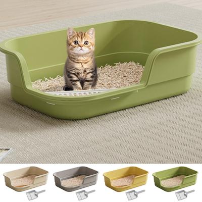 Cat Litter Box Semi-Enclosed High Sides with Scoop Open Top Semi Enclosed Litter Box for Cleaning Odor Control Indoor Office