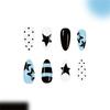 24Pieces Light Blue Star Pattern Glossy Press On Nail Medium Almond Shape Reusable Fake Nail Safe ABS Material Nail Art Designs